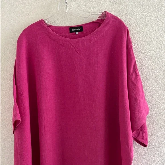 eskandar 100% Linen Long Caftan Fuchsia Pink Dress - Picture 3 of 10